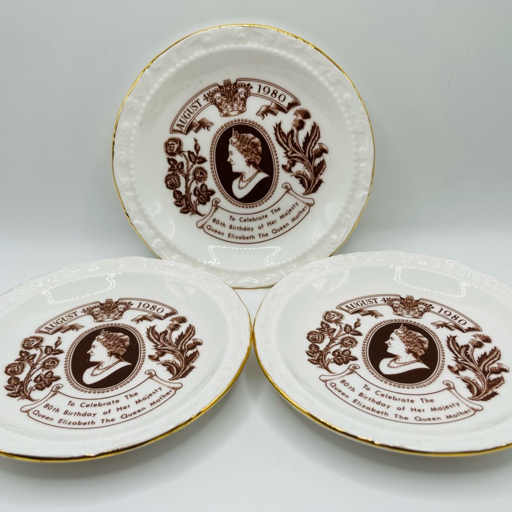 Royal Albert Queen Elizabeth 80th Birthday Commemorative Dish Set of 3